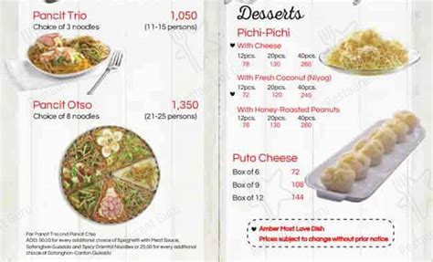 Menu at Amber Golden Chain of Restaurant, Marikina.
